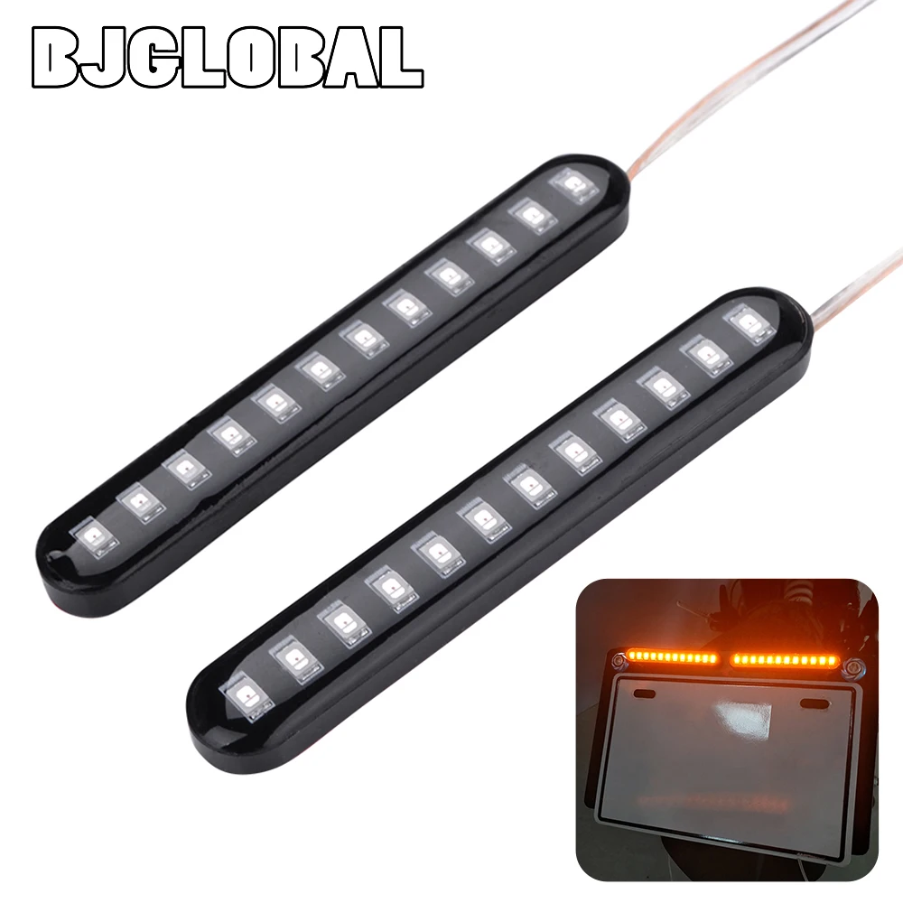 

BJGLOBAL Motorcycle Cars ATV License Plate Light Brake Strip Signal Turn Lamps Tail Bulbs License Plate Decoration Light Strips