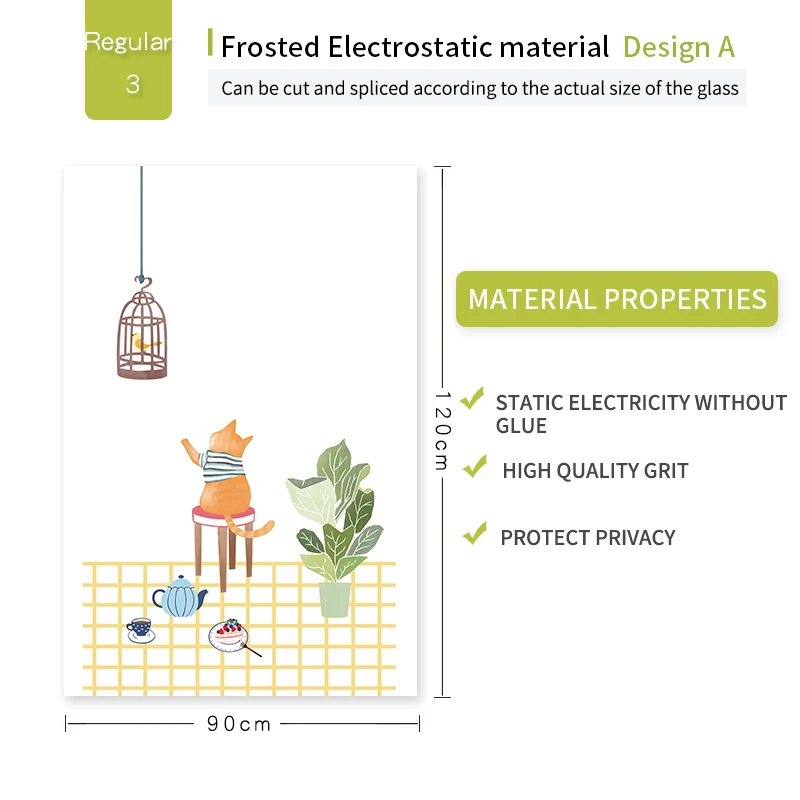 Кот дневник мультфильм серии Dicor бренд Модный виниловый стикер на окно Матовый Непрозрачный конфиденциальности для гостиной статические Цепляются Съемный - Цвет: A 90x120cm