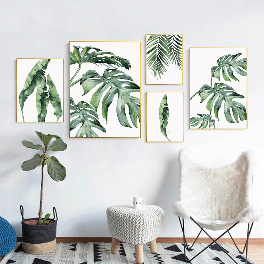 

Scandinavian Style Canvas Poster and Print Green Plant Leaf Wall Art Painting Nordic Decoration Pictures Modern Home Decor