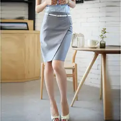 2018 г. летние женские юбка новый стиль профессии Сращивание линии юбка для офиса черный и серый цвета темперамент карандаш юбки