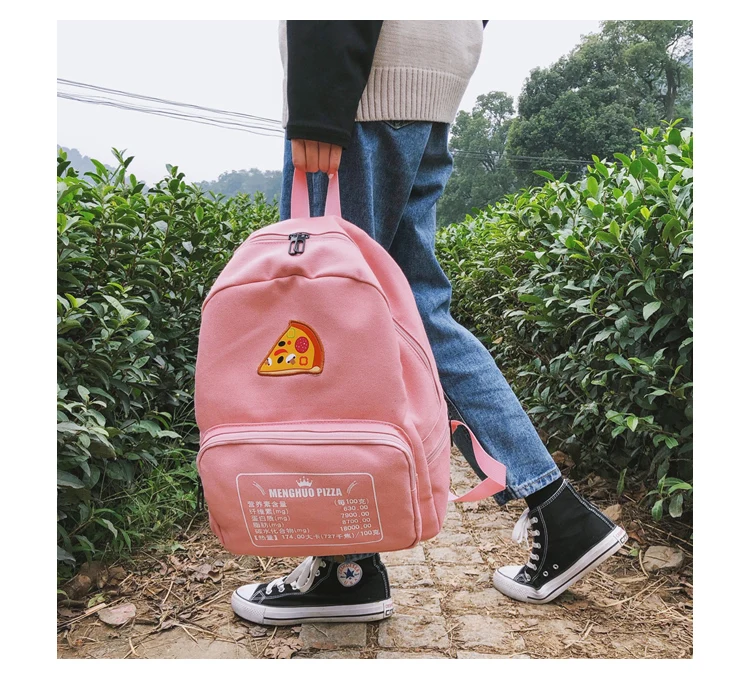 Pizza Embroidery Women Backpack for School Teenagers Girls Preppy Style School Bag Ladies Canvas Backpack Female Bookbag Mochila_29