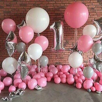 

40inch silver Number 1 balloons big size 36inch pink latex Balloons Baby shower Girl 1st Birthday Party Decorations foil ballon