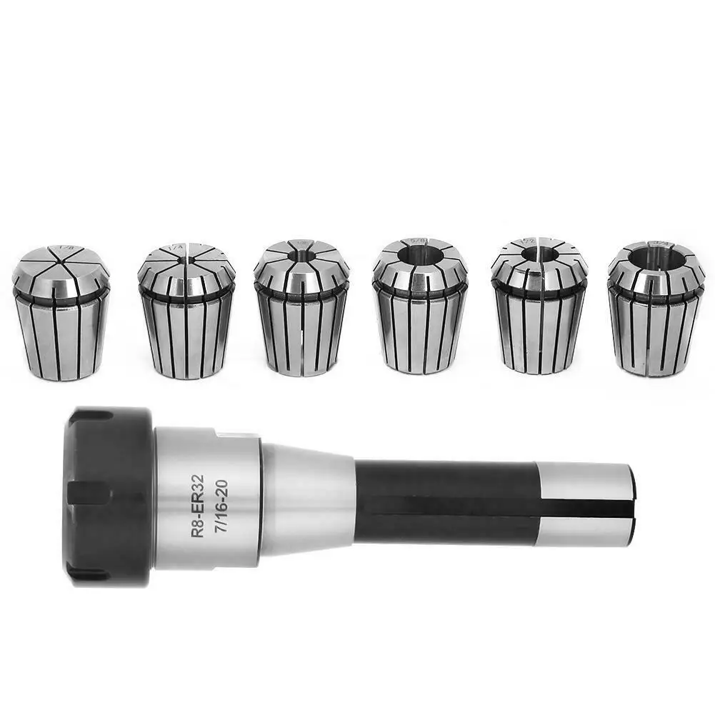 

7Pcs Collet Chuck Holder Silver Set R8-ER32 Replacement CNC Milling Metalworking Metal High grade spring steel