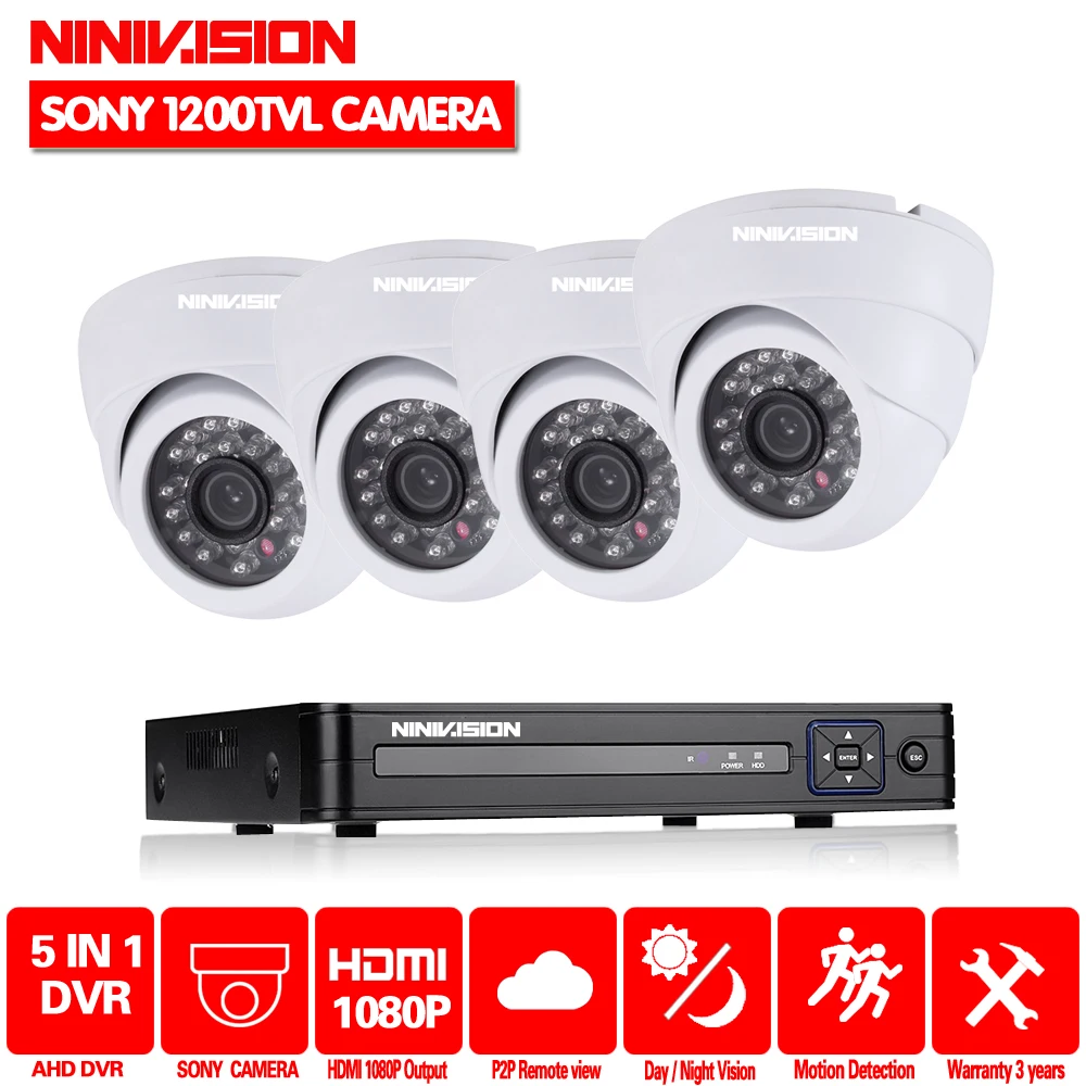 Система видеонаблюдения NINIVISION HD AHD 4 шт. 1200 ТВЛ|dvr kit|4 channel dvr kitsecurity camera set |