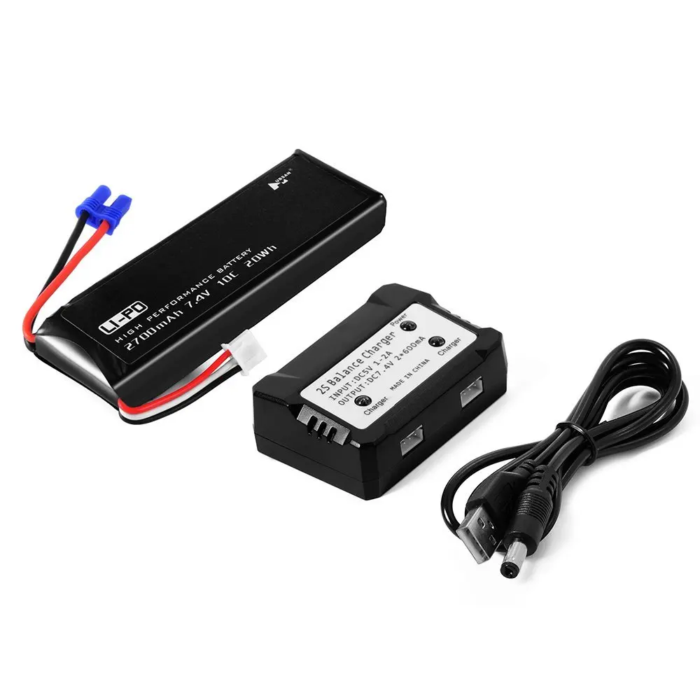

EBOYU 7,4 V 2700mAh 10C литий-полимерный аккумулятор + зарядное устройство 2 в 1 для Hubsan H501S H501C RC Quadcopter Drone