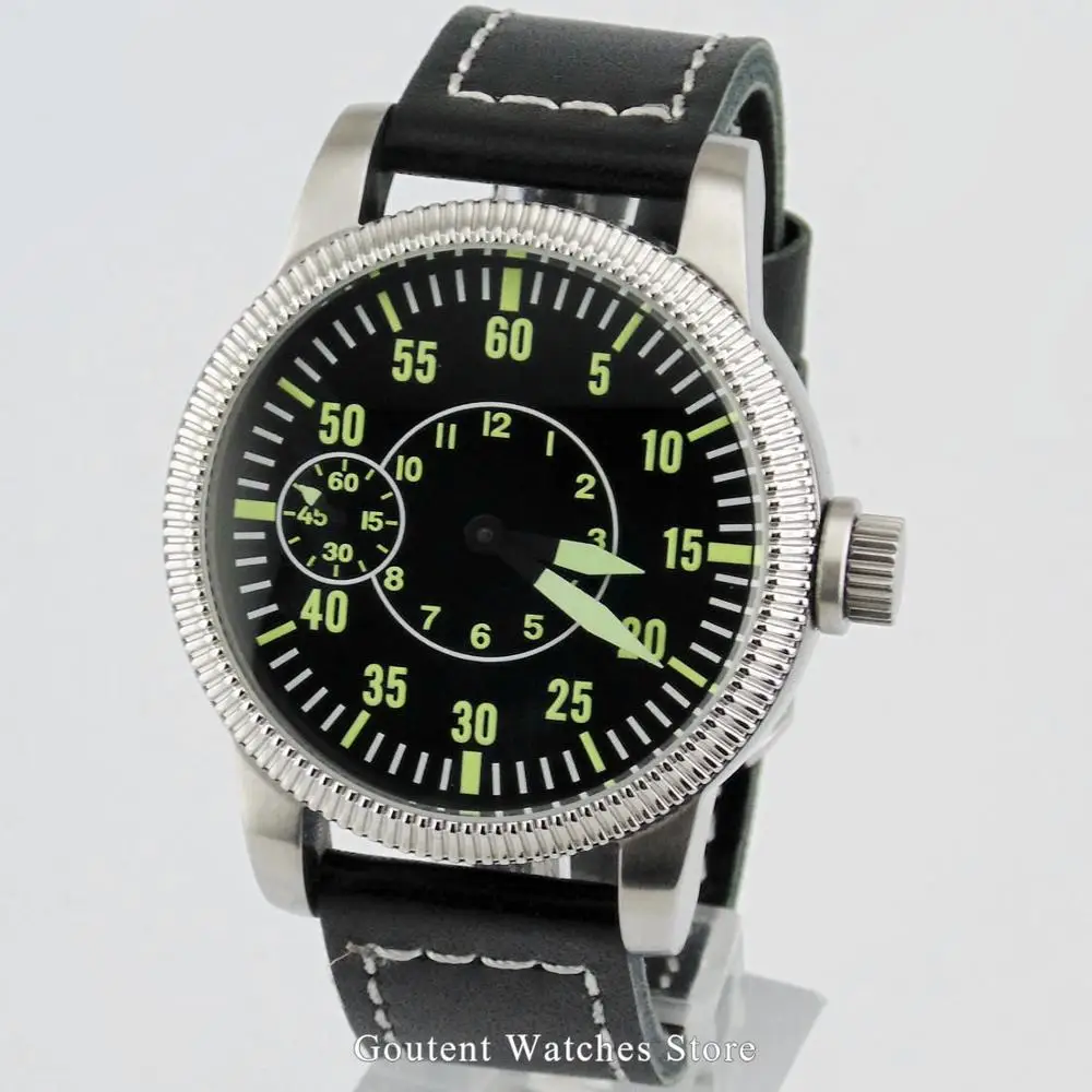 

Hot Selling 46mm Corgeut Black Dial Hand-winding Movement PVD Coated Mens Watch