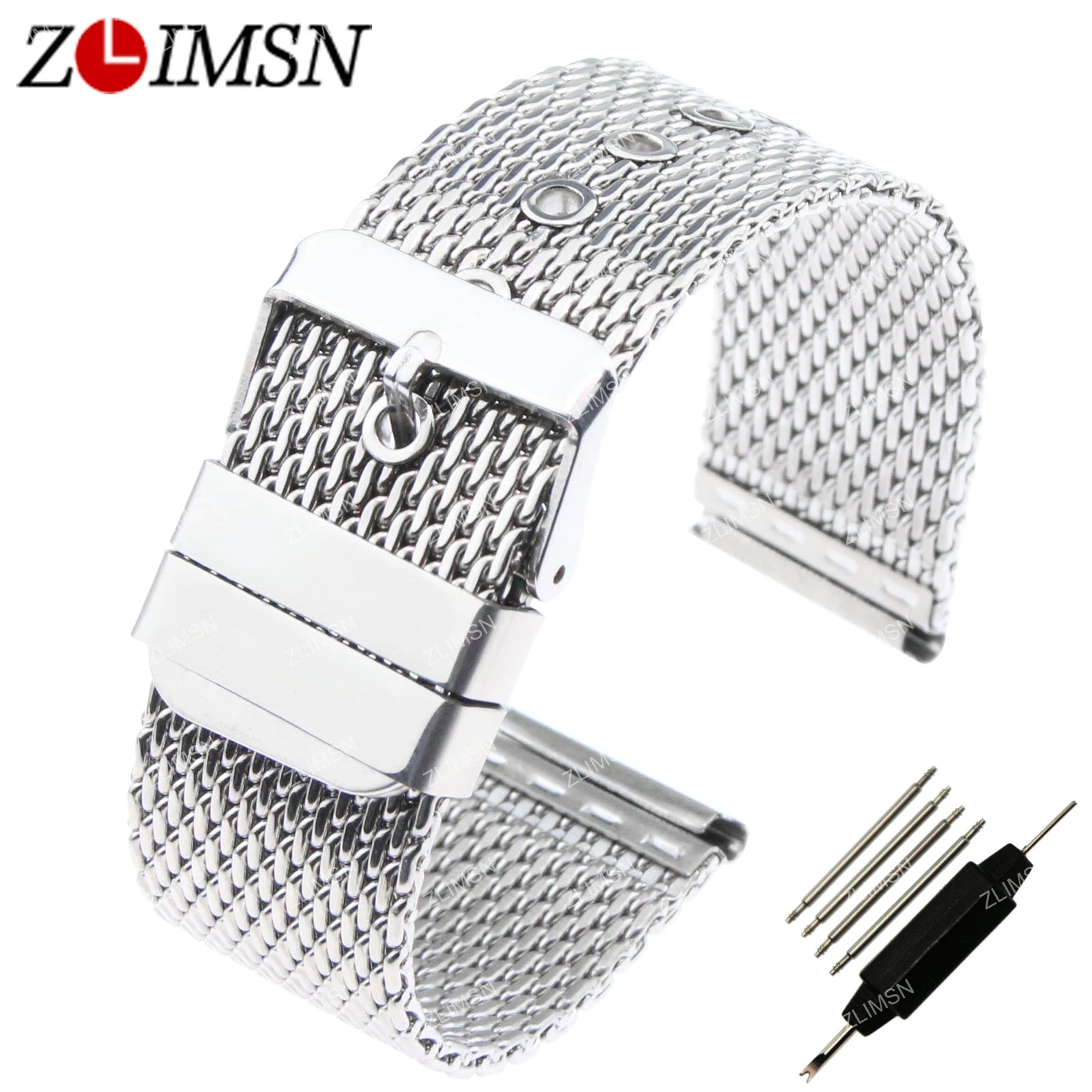 ZLIMSN Mesh Watchbands MenS Thick Watch Band Strap Stainless Steel