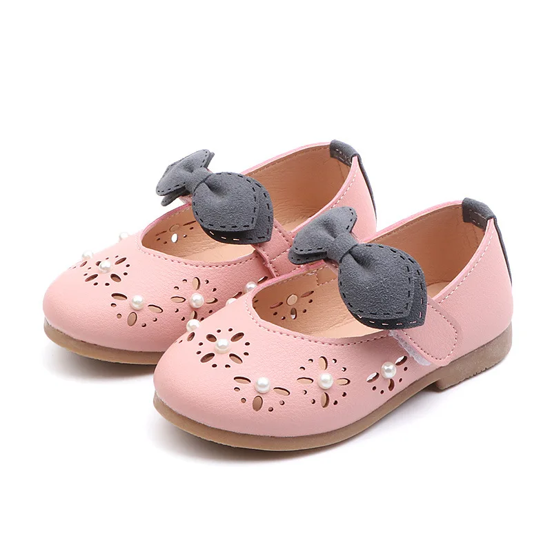 

2019New Kids Childrens Shoes bowknot princess Shoes Little Baby Girls Shoes Soft bottom baby toddler shoes Black White Pink