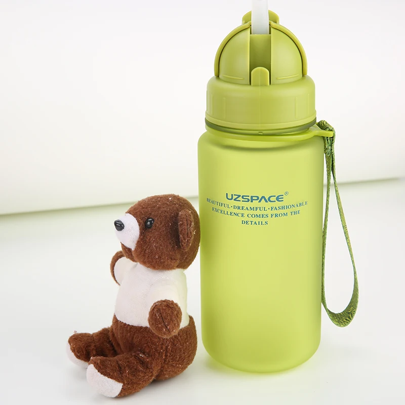 

UZSPACE 400ML Student Children Kettle Portable Space Resistant Sports leakproof straw type Plastic Water Bottles(BPA free)
