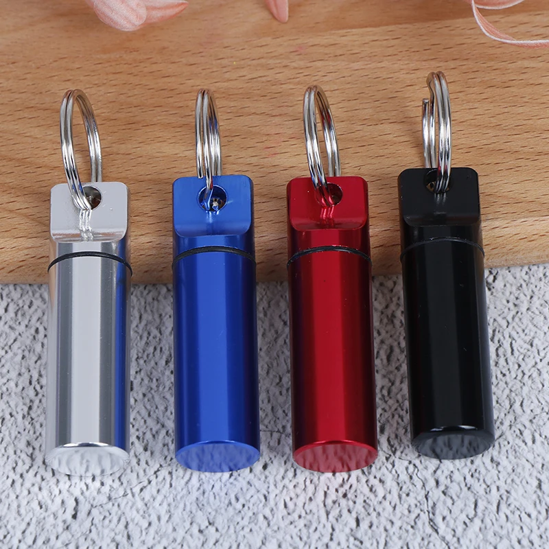 1pc Waterproof Aluminum Pill Box Medicine Case Container Bottle Holder Keychain Carabiner Outdoor Pill Case PillBox 4 Colors