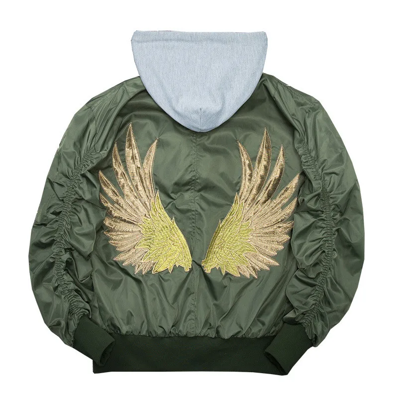 MORUANCLE Fashion Mens Embroidered Bomber Jackets With Removable Hood