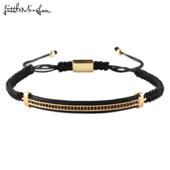 

Luxury CZ Black Zircon Long Tubes charm braiding Macrame Handmade bracelet Men Bracelets & Bangles For women Jewelry Accessories