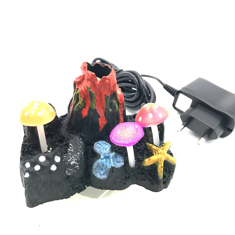 

LED Artificial Rocks Volcano Mushroom Aquarium Fish Tank Decoration Underwater Submarine Ornament with Light