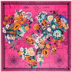 Шелковый твил Элитный брендовый шелковый шарф для Новинки для женщин квадратные шарфы большого размера оголовье Forever Love Цветочный Принт