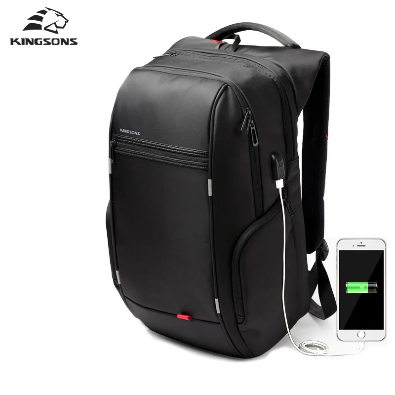 Kingsons Мужская USB зарядка сумка для компьютера Противоугонный рюкзак для ноутбука 13 15 17 дюймов Водонепроницаемый рюкзак для ноутбука женская школьная сумка - Цвет: MODEL A black