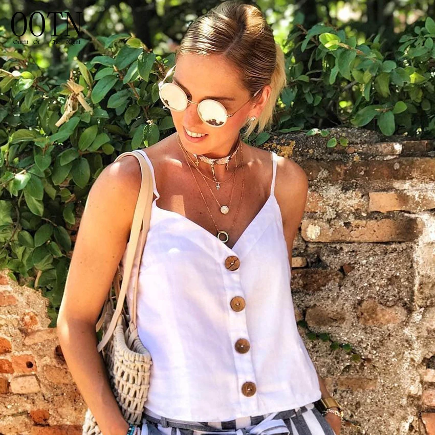OOTN ремень майка для женщин летние белые топики женские Туника Топы