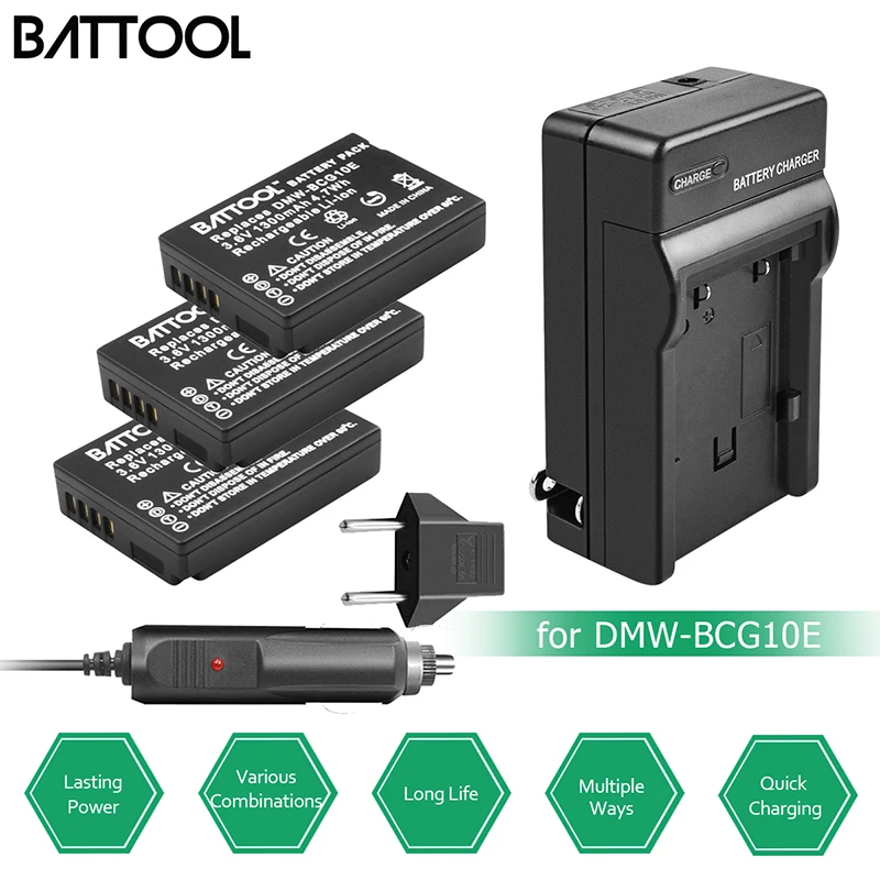1000mAh, 3.6V, Lithium-Ion Compatible with Panasonic DMW-BCG10 Digital Camera Battery and Charger Charger with Car & EU Adapters 2 Pack Replacement for Panasonic Lumix DMC-ZS19K Battery 