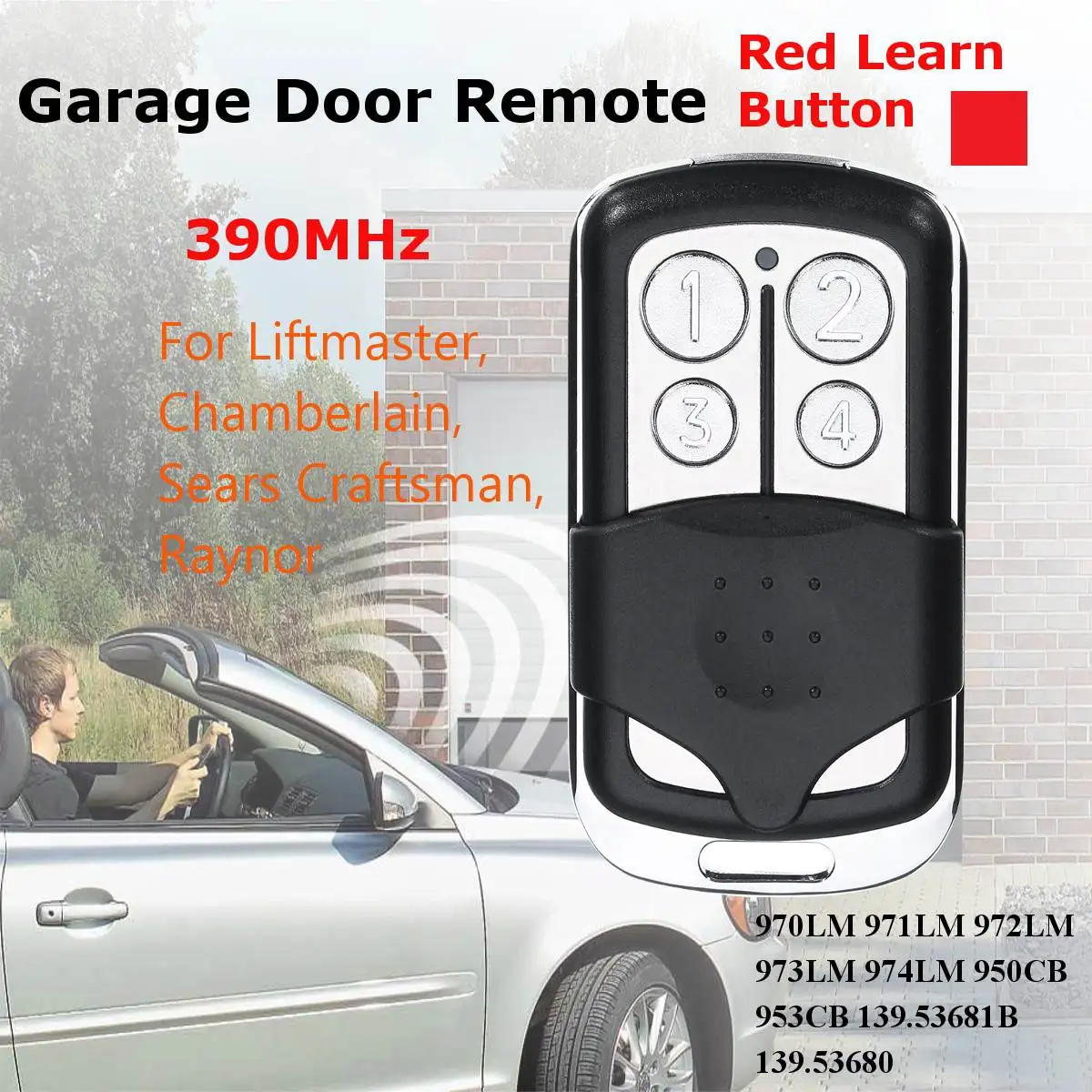 4 Button Garage Door Gate Remote Control Key 390MHz For Liftmaster for