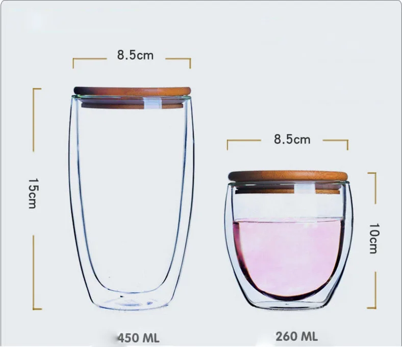250 мл/350 мл/450 мл Двойная Стенка Стеклянная Двойная стенка эспрессо Кофейная чашка чайная чашка с бамбуковой крышкой