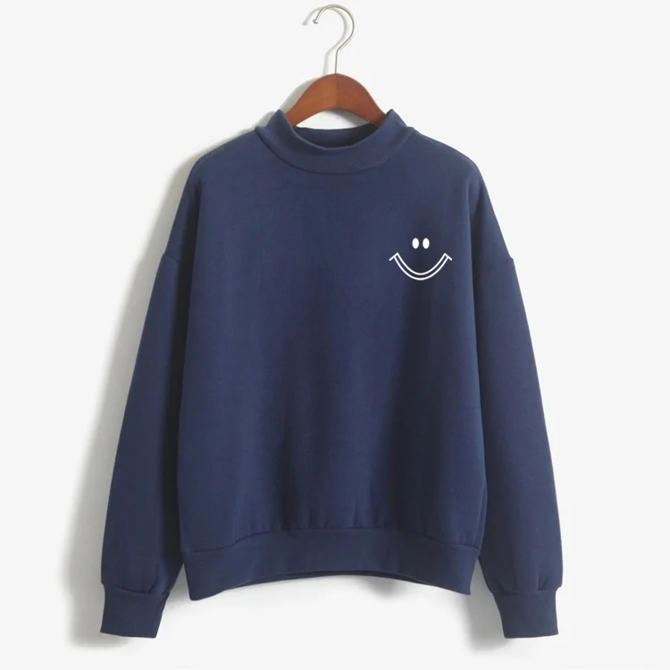  New Candy-Colored Sweatshirt Women Autumn Winter Long-Sleeved Turtleneck Hoodies 2017 Fashion Smile