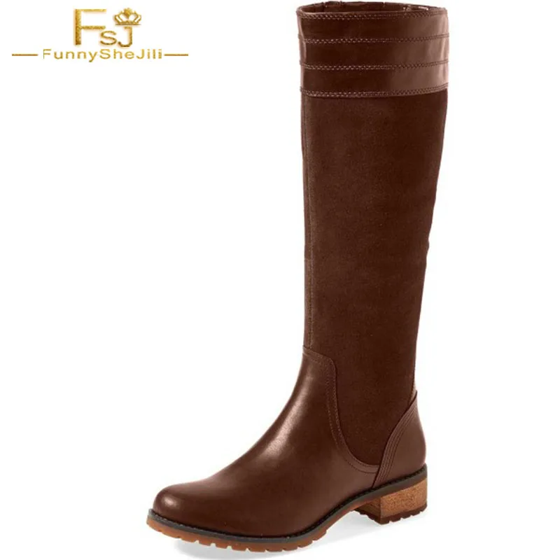 Vintage amp; Kitten Fsj01 Reife 37 Reiten Stil Reise Für Runde Fsj Braun Kappe Wandern Stiefel Heraus Gehen Mid Frauen fsj02 Ferse Kniehohe Schuhe 56Oz1wqY