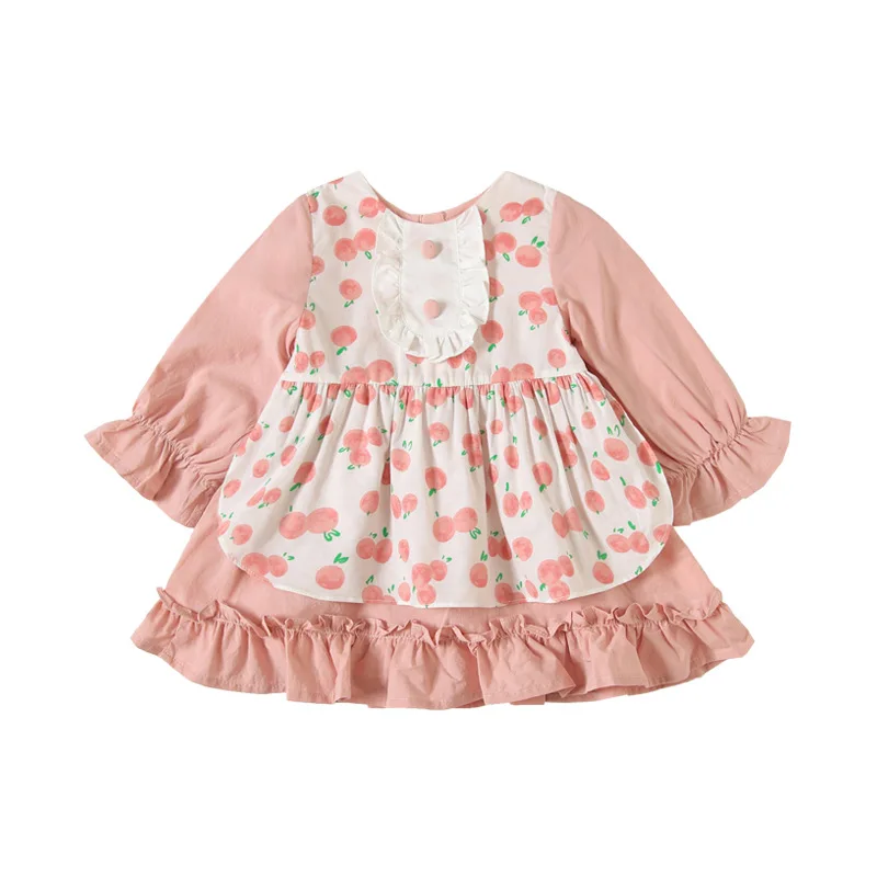 Детская одежда; Janpanese style; вечерние платья принцессы с цветочным принтом для крещения для маленьких девочек; крещение рождение; платье; 0-3Y - Цвет: Розовый