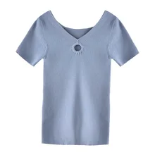 Новые летние корейские треугольный вырез спереди открытые, на тонком каблуке короткий рукав свитер тонкий женский рубашка Bodycorn пикантные туфли в уличном стиле