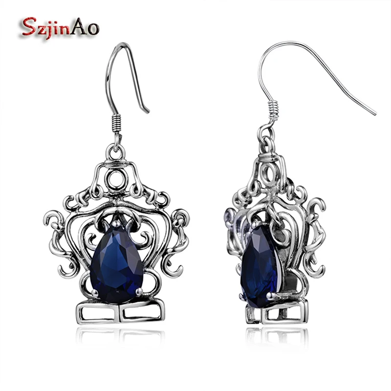 

Szjinao Jeffree Star Fashion Crown Women 925 Sterling Silver Earring Vintage Jewelry Sapphire Long Dangle Earrings