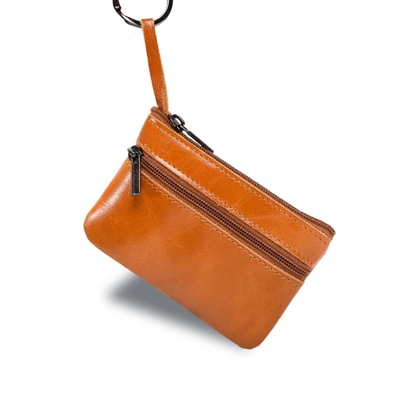 Women Mini Zero Wallet Ladies Double Zipper Genuine Leather Coin Purse Multi Functional Small Coin Credit Card Key Ring Wallet