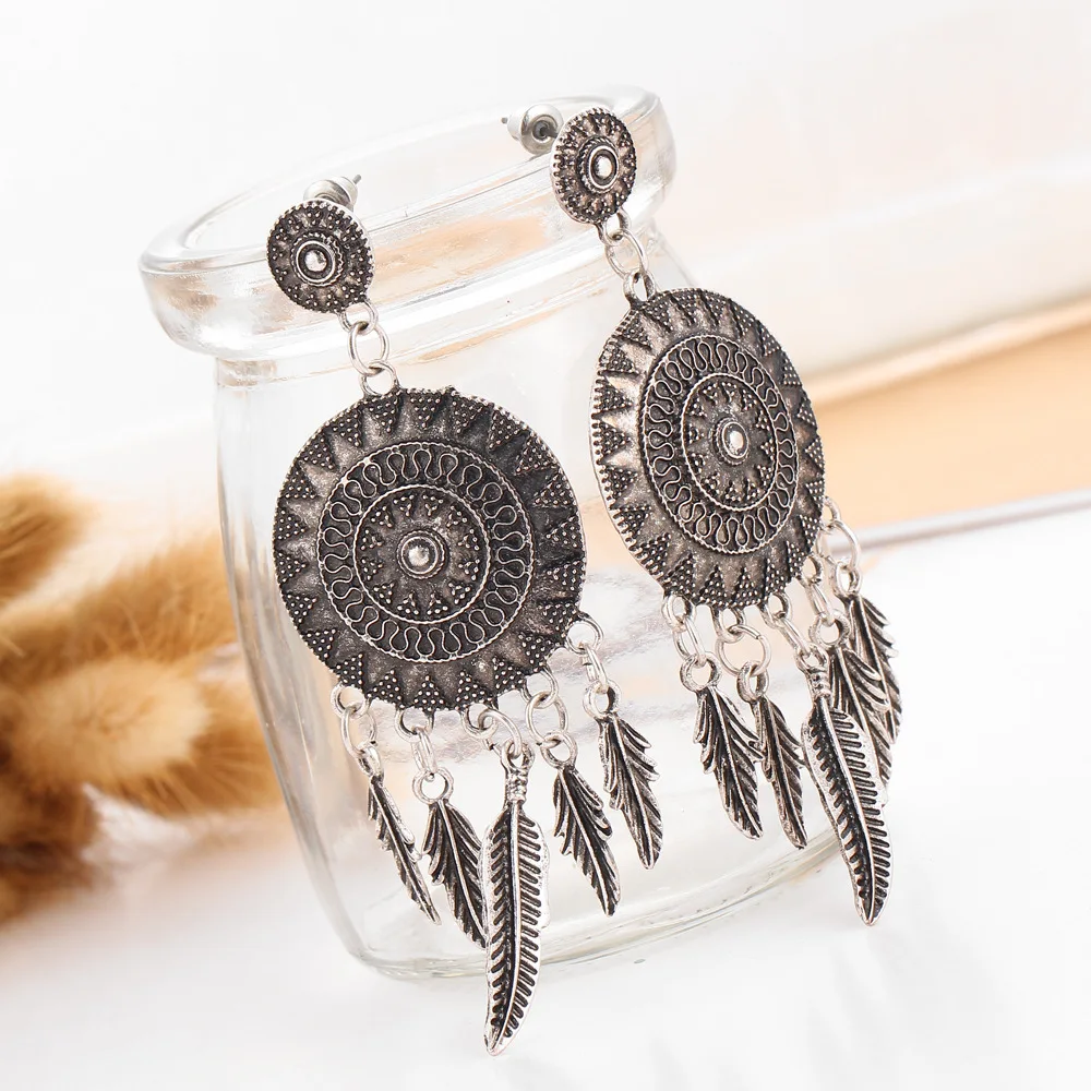 Buy Antique Silver Color Dream Catcher Tassel Earrings