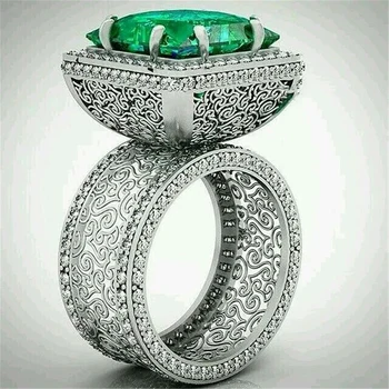 

Fashion Green Stone Rings Large Bright Crystal Anel Bague for Women Girl Anniversary Engagement Jewelry Anillos L3X873