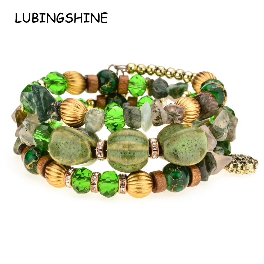 LUBINGSHINE Boho натуральные каменные бусины ювелирные изделия многослойные подвески