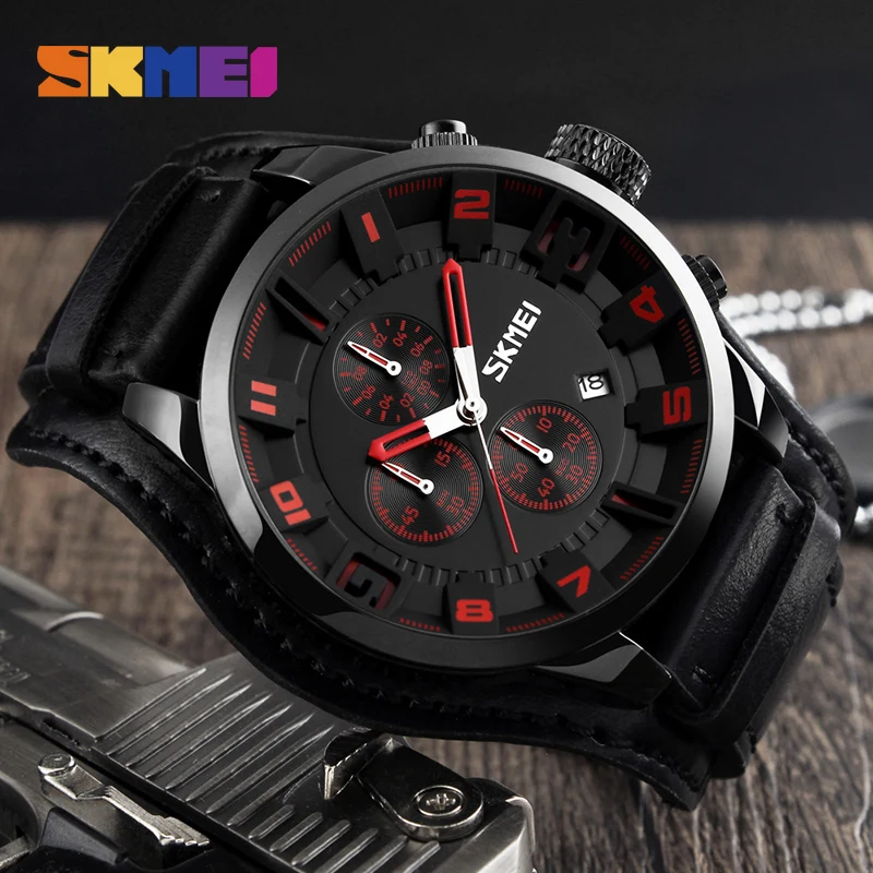 

SKMEI New Fashion Sport Quartz Watches Men Luxury Business Leather Watch Waterproof Wristwatches Male Clock Relog Watches Meskie