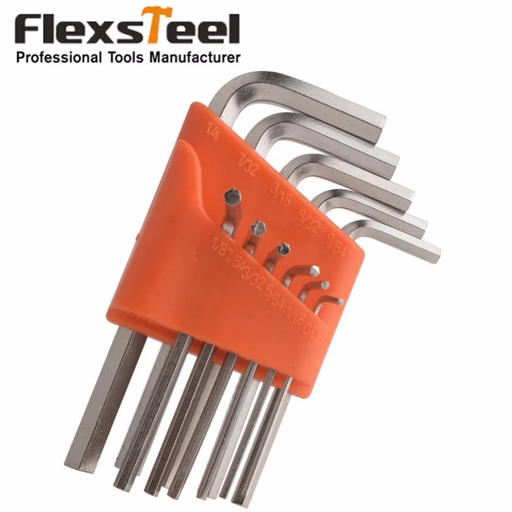 Flexsteel 11pcs Hex Key Wrench Set 0.05 1/4inch Short Size CR V