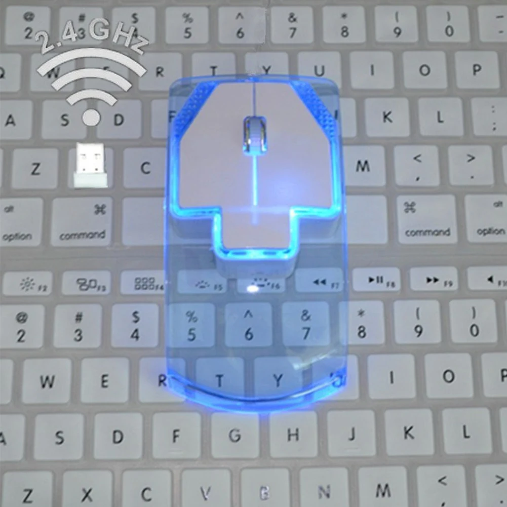 Компьютерная 2,4G беспроводная мышь для ноутбука светящаяся игровая мышь тихий геймер прозрачный светодиодный ультратонкий ноутбук настольная мышь - Цвет: Синий