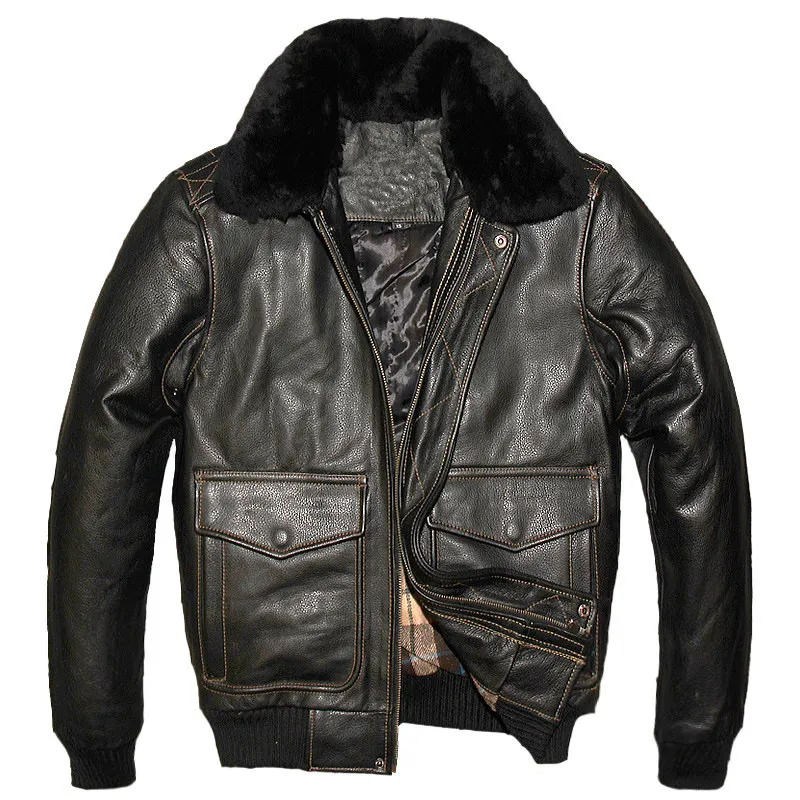 Buy 2018 Black Men USAF A2 Pilot Leather Jacket Wool