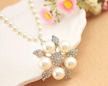 

Promotion Fashion Hot Sale OL Exquisite Temperament Simulated Pearl Shiny Zircon Long Design Necklace N2046
