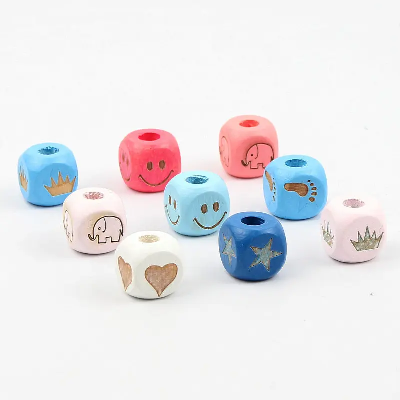 

20pcs Square Wooden Beads 6 Kinds Of Pattern Mixed Color Loose Beads DIY Making Jewelry Bracelet Necklace Accessories