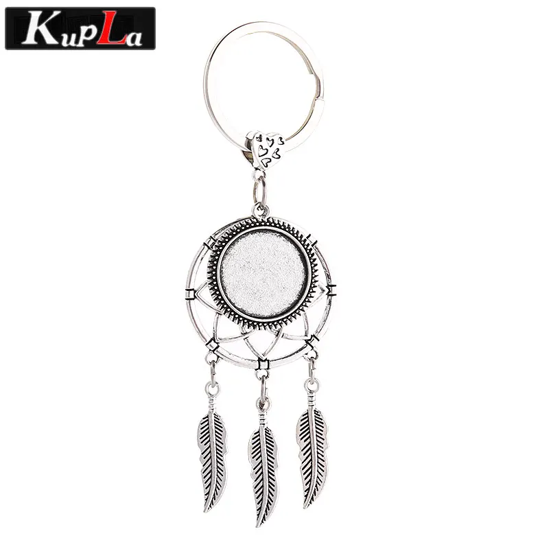 

Antique Silver Metal Dreamcatcher Keychains Cabochon Setting for DIY Jewelry Handmade Making Key Chains 3 pieces/lot C5912