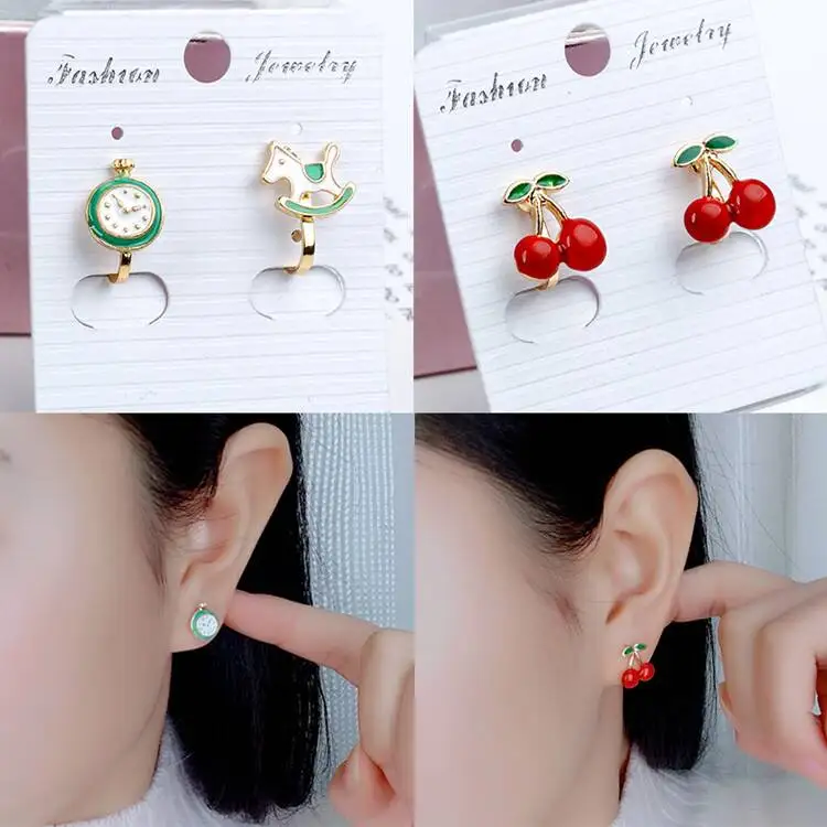 A Set of 2 Pairs Korea Style Animal Insect No Hole Earring Simple Charms Clip on Earrings for Children Students Jewelry Gifts 