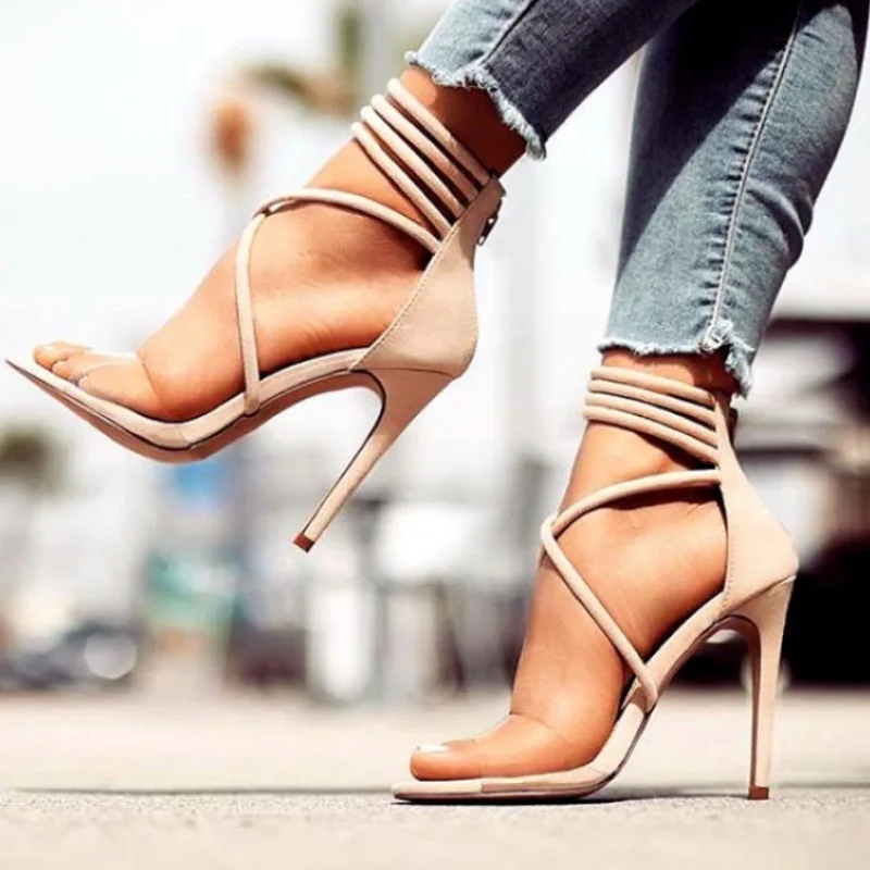 

Fashion Womens Shoes 2019 High Heel Sandals Strappy Heels Open Toe Large Size Suit Female Beige Luxury For Lace Up Sandals