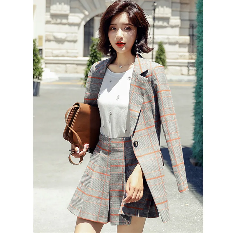 

Women's suit skirt two-piece suit (jacket + skirt) new women's double-breasted asymmetric lattice suit skirt suit
