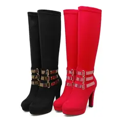 Daitifen/зимние Брендовые женские сапоги до колена, украшенные металлическими украшениями, на высоком каблуке, меховые сапоги, женская обувь