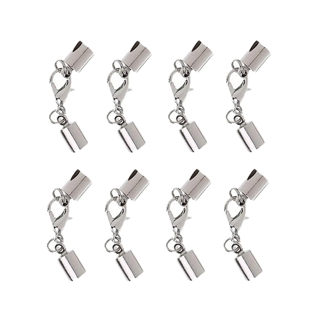 

8pcs White K Plated Leather Cord Kumihimo End Caps Tips Lobster Clasps 5.5mm