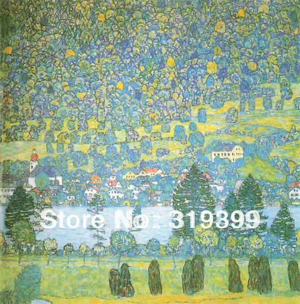 

Oil Painting reproduction on Linen Canvas,Unterach on Lake Attersee by gustav klimt,Free fast ship,100% Handmade,museum quality