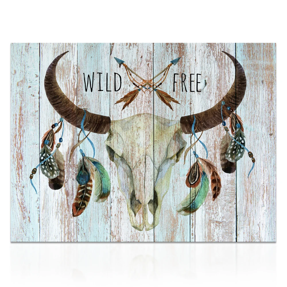 

Modern Home Decor Canvas Art Print Feathered Animal Bone Painting on Wood Board Creative Canvas Wall Decor