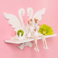 2017 new Swan-Shape Love Design White Wood Wall Mounted Storage Shelf Rack Decor