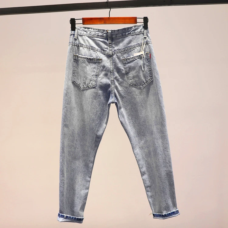 Хлопковые джинсы Mujer женские шаровары с карманами и пуговицами с вышивкой свободные винтажные отбеленные модные стильные брюки с высокой талией