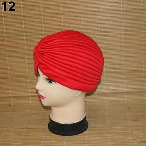 Женская эластичная шапка тюрбан повязка на голову бандана для химиотерапии хиджаб плиссированная индийская Кепка Прямая поставка - Цвет: Red