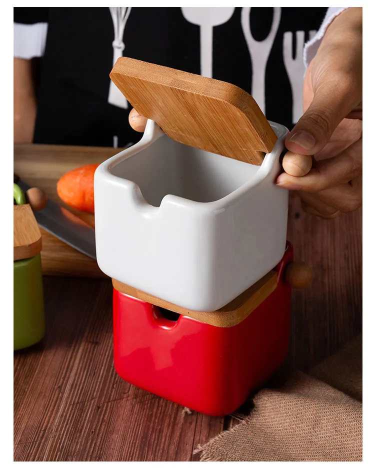 1 шт кухонная банка для приправ керамический набор коробок для приправ бытовые банки для соли MSG банка для сахара деревянная коробка для хранения с крышкой коробочка для соуса